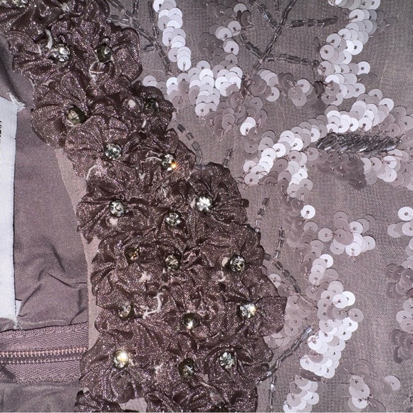 New Mac Duggal EMBELLISHED HIGH NECK PUFF SLEEVE FITTED DRESS Mauve 6 93595 - Picture 6 of 10